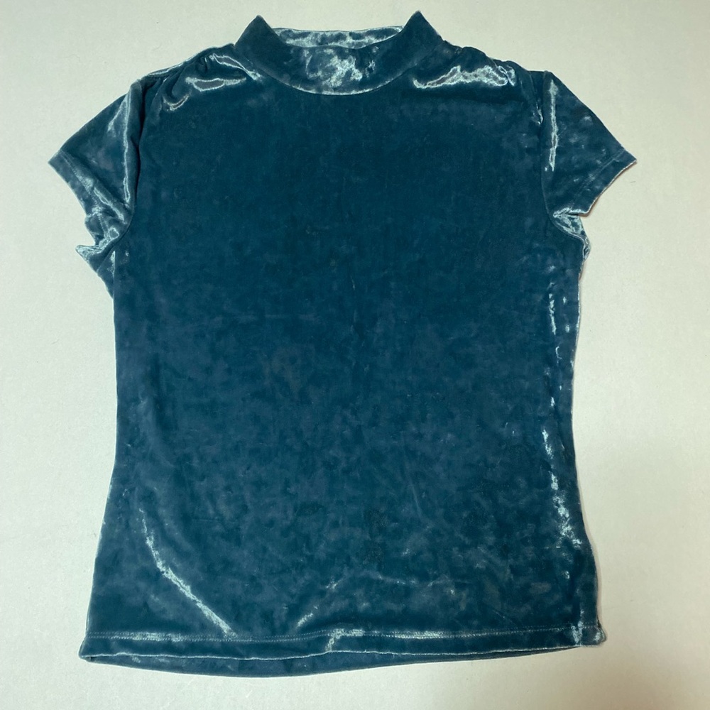 A New Day Velvet Short Sleeve Top - Deep Blue